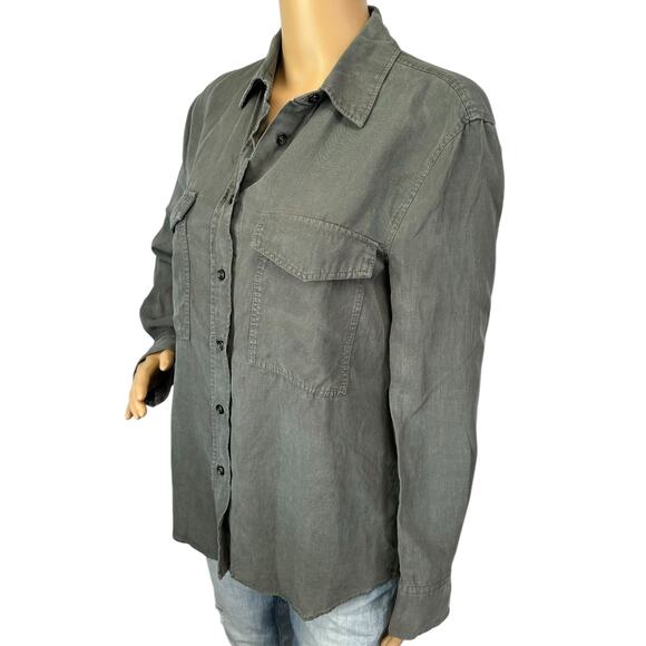 Zara Linen Blend Pocket Shirt Gray Button Collared Long Sleeve Relaxed Size S - Picture 7 of 14